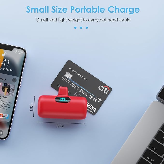 Small Portable Charger for iPhone,5000mAh PD Fast Charging Power Bank, Mini Plug-in Battery Pack Backup Charger Compatible with iPhone 14/14 Pro Max/13/13 Pro/12 Pro/11/XS/XR/X/8/7/6 etc- Dark Red