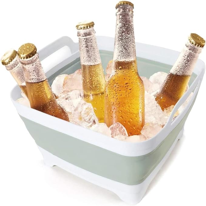 Collapsible Dish Basin with Drain Plug and Carry Handles - 9L Capacity, Portable Sink Tub for Camping and RV