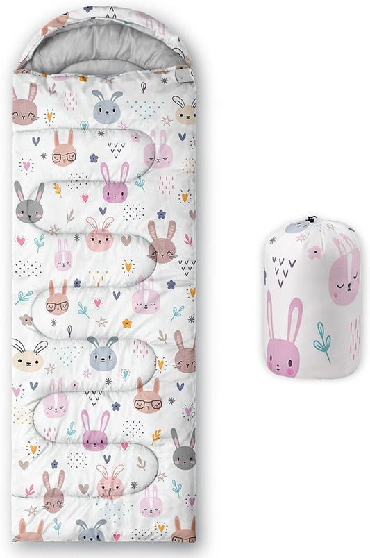 Sleeping Bags for Adults and Kids，3D Printing Camping Sleeping Bag for Girls Boys Lightweight Waterproof Cold/Warm 3-Season，Outdoor Travel with Compression Bags