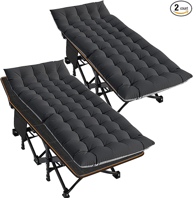 LILYPELLE Folding Camping Cot, Extra Wide Heavy Duty Sleeping Cots with Carry Bag, Double Layer Oxford Portable Travel Camp Cots for Home, Office Nap and Outdoor Beach