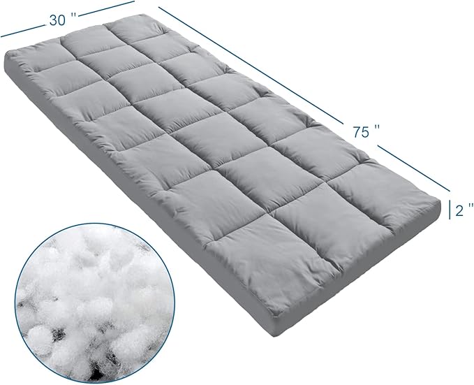 SPRINGSPIRIT Cot Mattress Topper (Improved Thickness), Foam Quilted Pads for Camping, Soft Comfortable Sleeping Cot Mattress Pad Only, Camping Pad 75"x30" for Camp Cot/Rv Bunk/Narrow Twin Beds, Navy