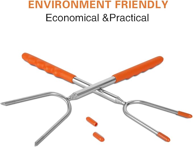 Briout Marshmallow Roasting Sticks 10 Pack Extra Long 45’’ Stainless Telescoping Hot Dog Smores Skewers Kids Safe Barbecue Forks for Campfire, Bonfire and Grill