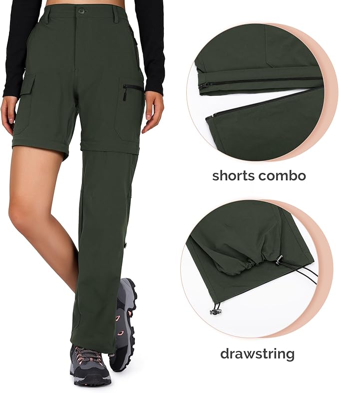 Cycorld Women's-Hiking-Pants-Convertible Quick-Dry-Stretch-Lightweight Zip-Off Outdoor Pants with 5 Deep Pockets