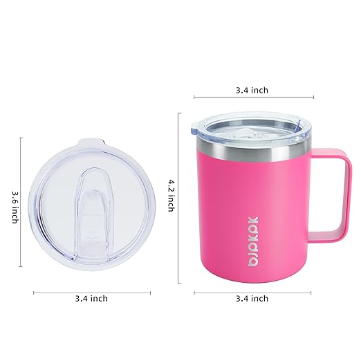 BJPKPK 2 pcs Stainless Steel Insulated Coffee Mug, 14oz, Pink-14oz, Coffee Cup with Lid and Handle, Double Vacuum Insulation, BPA Free
