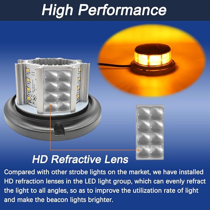 4.3inchs 64LEDs Rotating Beacon Light, 12-24V Small Emergency Lights for Vehicles, Amber Magnetic Strobe Lights for Trucks, 10 Modes Safety Warning Lights for Trucks Vehicles Cars