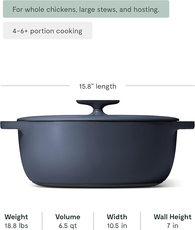 Caraway Enameled Cast Iron Dutch Oven - 8qt Dutch Oven With Lid - 3 Layer Enamel Coating - No Seasoning Required - Compatible With All Stovetops - Oven Safe - No Forever Chemicals - Midnight Blue