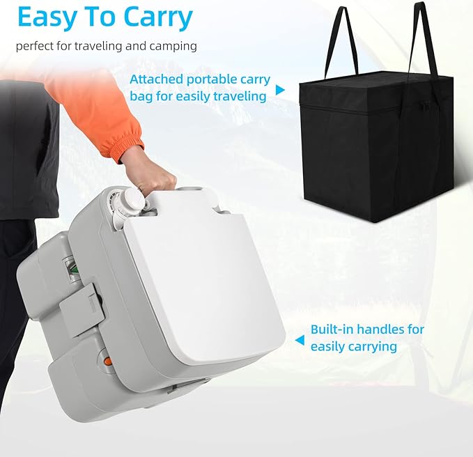 YITAHOME Portable Toilet Camping Porta Potty with Carry Bag and Hand Sprayer, 5.28 Gallon Leak-Proof Indoor Outdoor Toilet with Level Indicator, Handle Pump, for RV Travel, Boat and Trips