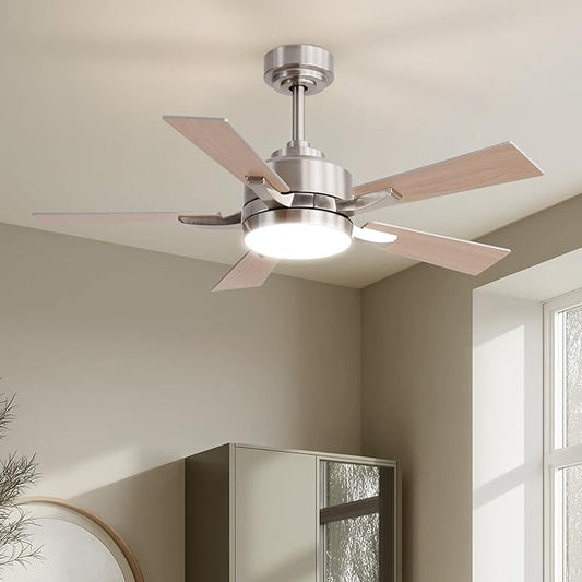 Ceiling Fan with Light, 42" Modern Low Profile Ceiling Fan with Light, DC Reversible Motor, Smart APP & Remote Control, Whisper Quiet, Dimmable LED for Bedroom/Living Room