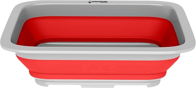 Collapsible Cleaning Caddy - Portable Multi-use Wash Basin, Dish Tub, or Ice Bucket with 7.27L Capacity for Camping and Tailgating by Wakeman (Red)