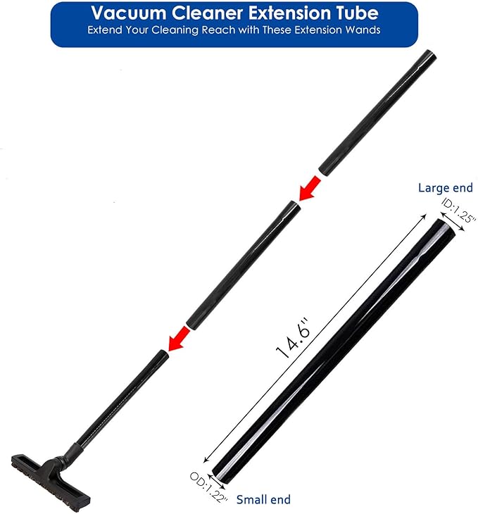 12 PCS Vacuum Attachments & Brushes Kit for Shop Vac Accessories & Household Cleaning, Includes 2 1/2" to 1 1/4" and 1 7/8" to 1" Vacuum Hose Adapters, Crevice Tool & 2 Vacuum Extension Wands