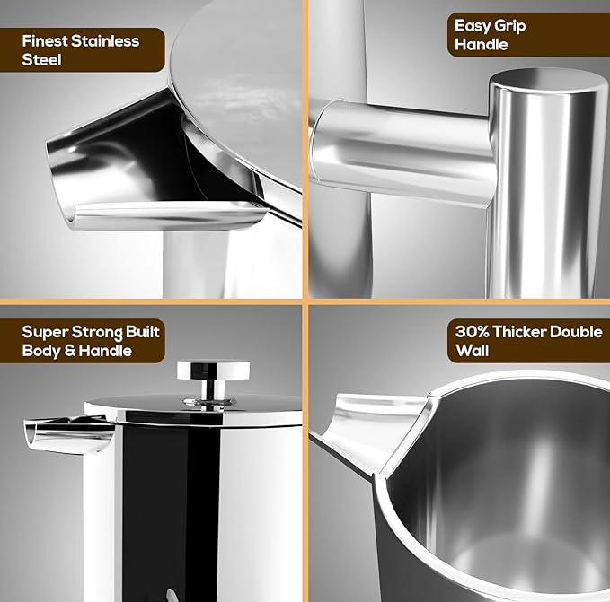 Utopia Kitchen Stainless Steel French Press Coffee Maker 34 Oz (1 Litre) with 2 Extra Filters, French Press Coffee & Tea Maker for Kitchen & Camping, Cold Brew Cafetiere, Silver