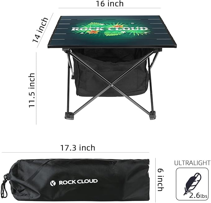 ROCK CLOUD Portable Camping Table Ultralight Aluminum Camp Table with Storage Bag Folding Beach Table for Camping Hiking Backpacking Outdoor Picnic, Limited Edition Tabletop