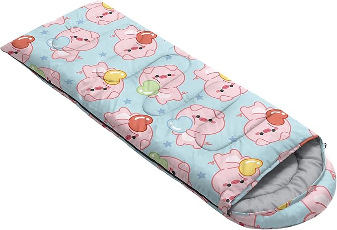 AILONEN Pink Lovely Rabbit Sleeping Bag for Girls Kids Adults,Warm and Cool Weather,Lightweight,Waterproof Backpacking,Cartoon Flowers Printed Bunny Sleeping Bag for Camping