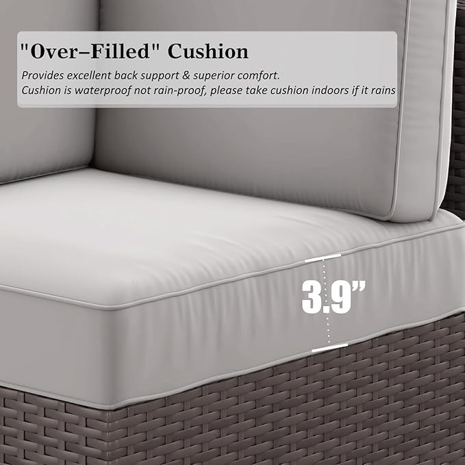 LayinSun 13 Pieces Outdoor Patio Furniture Set with 44" Fire Pit Table Brown Rattan Sectional Sofa Conversation Sets