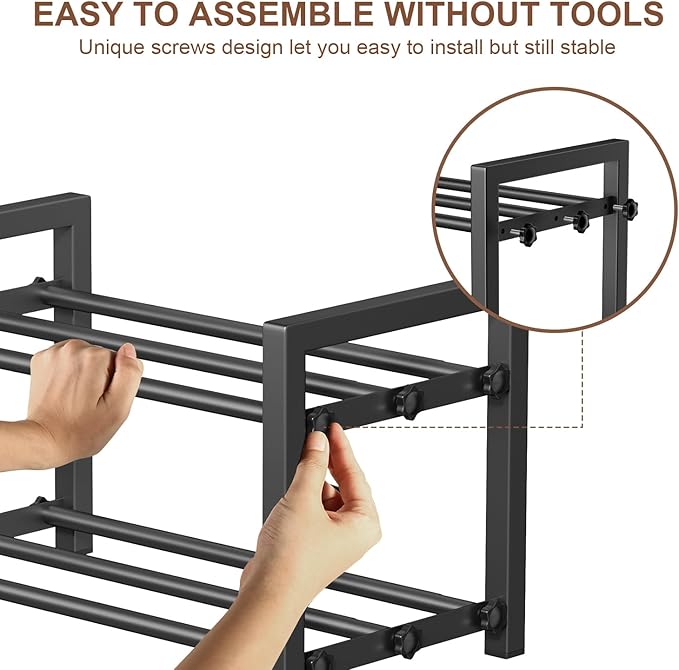 2-Tier Expandable Shoe Rack,Adjustable Shoe Shelf Storage Organizer Heavy Duty Metal Free Standing Shoe Rack for Entryway Closet Doorway (Black)