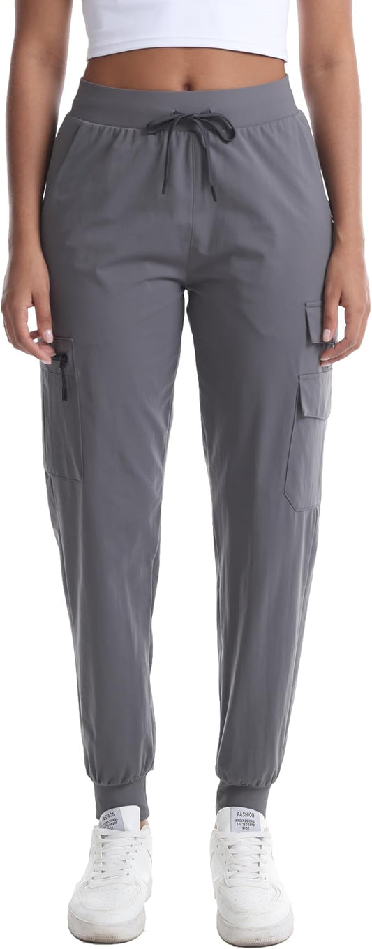 Women's Lightweight Hiking Joggers with Pockets - Water Resistant Cargo Pants for Outdoor Workouts Camping