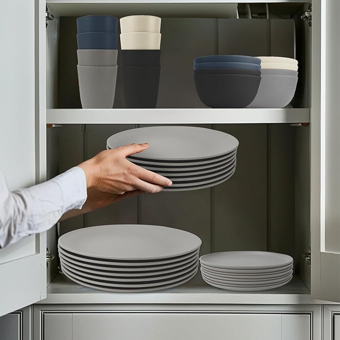 40Pack plates and bowls sets for dinner - Unbreakable wheat straw dinnerware sets service for 8 - Alternative plastic 40pcs dish sets for camping,picnic and R.V. - (Black & Grey)