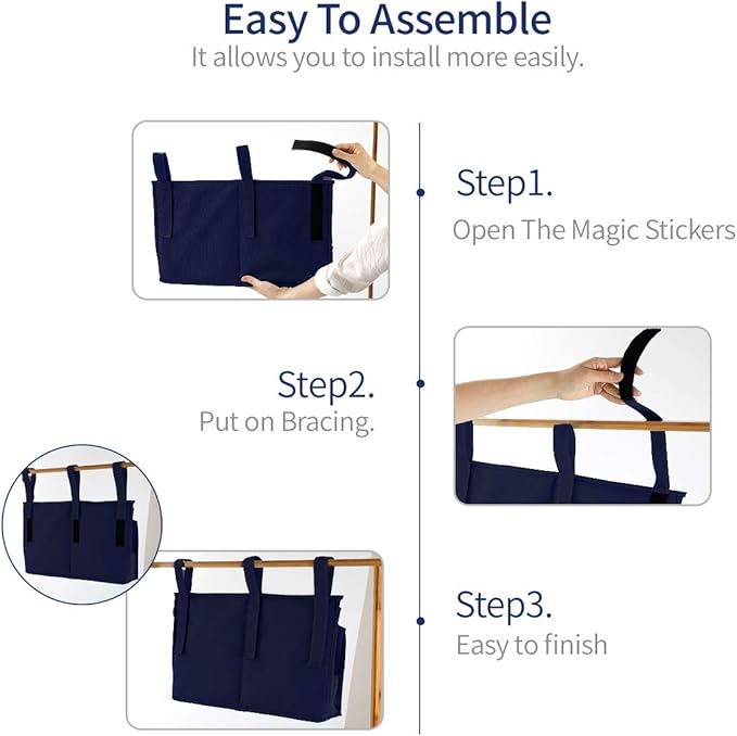 Bseash Bunk Bed Organizer, Bedside Caddy Hanging Bed Organizer Storage Bag 8 Pockets, for College Dorm Rooms Bed, Hospital Bed, Baby Bed Rails, 600D Oxford Cloth (Navy Blue)