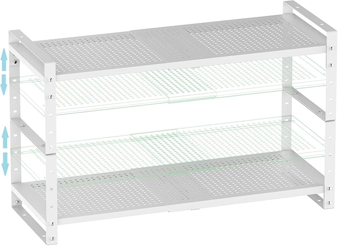 Expandable Spice Rack, Stackable Metal Pantry Storage Shelves Stand, Adjustable Height Cabinet Shelf Organizer Racks(2PACKS/WHITE,LARGE)