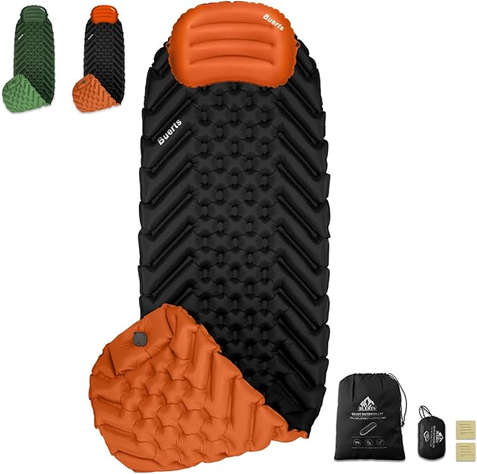 Camping Sleeping Pad & Pillow Set - Mummy Style, Inflates in 30 Seconds, Ultralight and Waterproof and wear-Resistant, Suitable.Camping Mattress for Camping, Backpacking. (Black)