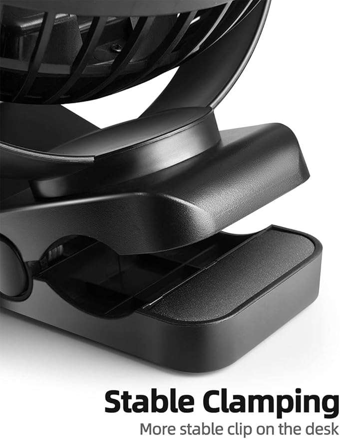 Viniper 6 inch Rechargeable Clip on Fan, 5000mah Battery Desk Fan : 360° Rotation & 3 Speeds Strong Wind Portable Fan, 8-30 Working Hours, Quiet and Powerful (Black)