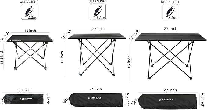 ROCK CLOUD Portable Camping Table Ultralight Aluminum Camp Table Folding Beach Table for Camping Hiking Backpacking Outdoor Picnic, Size L