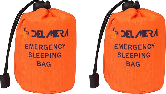 Delmera Emergency Sleeping Bag, Lightweight Survival Sleeping Bags Waterproof Thermal Emergency Blanket, Bivy Sack Survival Gear for Outdoor Adventure, Camping, Hiking, Orange, Green