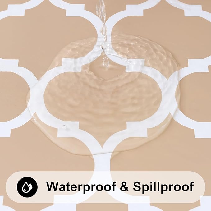 Smiry Rectangle Picnic Table Cover, Waterproof Elastic Fitted Camping Tablecloths for 5 Foot Tables, Wipeable Flannel Backed Vinyl Tablecloth Protector for Indoor, Outdoor (Khaki, 30x60 Inches)