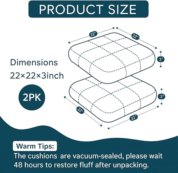 Codi Outdoor Seat Cushions for Patio Furniture 22x22 Inch, Waterproof Chair Cushion with Textured Fabric, Handles & Adjustable Straps, Fade Resistant - Set of 2, Grey