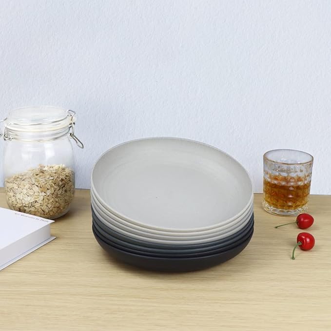 Homienly Wheat Straw Dinner Plates Set of 8-11 Inch, Alternative to Plastic, Microwave & Dishwasher Safe, Unbreakable Kids Plates with 4 Colors (Stone Grey)