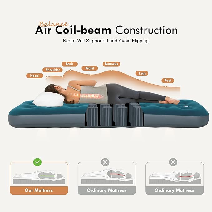 Single Size Camping Air Mattress with Built in Foot Pump, Inflatable Bed Blow Up Mattress Sleeping Pad