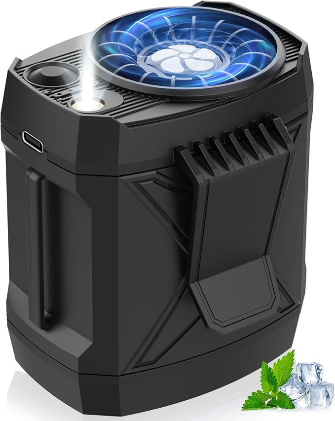 Portable Clip On Fan for Under Shirt, Waist Fan Clip On Belt, 4-in-1 Rechargeable Body Fans with LED Light, Phone Stand, Fast Charging 4-Speed Hip Personal Fans for Baby, Mowing, Work, Kitchen, Truck