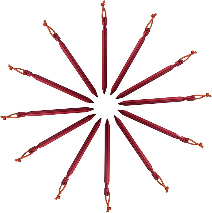 12 Pack Tent Stakes, 7075 Ground Metal Camping Aluminum Tent Pegs, Lightweight Tent Stakes Heavy Duty Spikes Camping Accessories