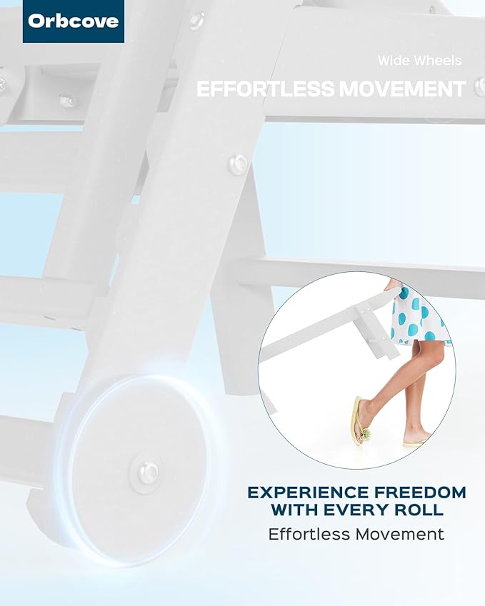 Outdoor Lounge Chair with Cup Holder, Outdoor Chaise Lounge with 6-Position Adjustable Backrest, HDPE Lounge Chair for Poolside, Patio, Deck & Backyard, Chaise Lounge with Wheels (White, 1)