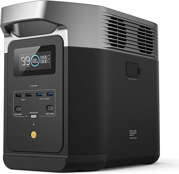 EF ECOFLOW Portable Power Station DELTA 2, 1024Wh LiFePO4 (LFP) Battery, 1800W AC/100W USB-C Output, Solar Generator(Solar Panel Optional) for Home Backup Power, Camping & RVs