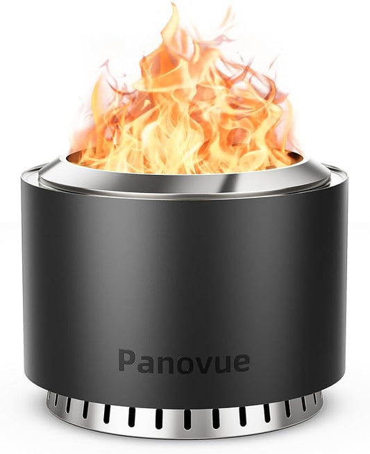 22 inch Smokeless Fire Pit with Waterproof Cover, Stainless Steel Outdoor Smokeless Firepit, Wood Burning Fire Pits for Camping, Bonfire,Low Smoke Firepit for Outside[Black]