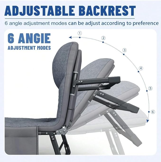 Camping Cot Recliner Portable Folding Bed with Pillow Adjustable Backrest Heavy Duty Frame for Sleeping Travel Office Indoor Outdoor Use (Extra Large(78in))