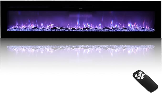 VEVOR 72 inch Electric Fireplace, Wall Mounted Recessed Fire Place with Remote Control, Timer, 1500W, Adjustable Flame Color Brightness, Touch Screen, Overheat Protection, for Living Room,Bedroom