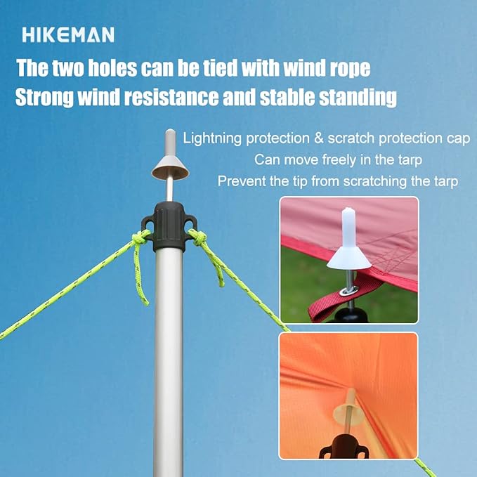 HIKEMAN Tent Poles Camping Poles for Tarp Awning Canopy Porch Sun Sails Tarpaulin Headroom Aluminium Adjustable Telescoping
