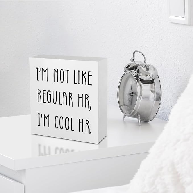 Funny Human Resources Office Supplies Rustic Desk Decor White Wooden Box Sign Office Organization Humor Manager Coworker HR Gifts Farmhouse Wood Plaque Cubicle Accessories Home Shelf Table Decorations