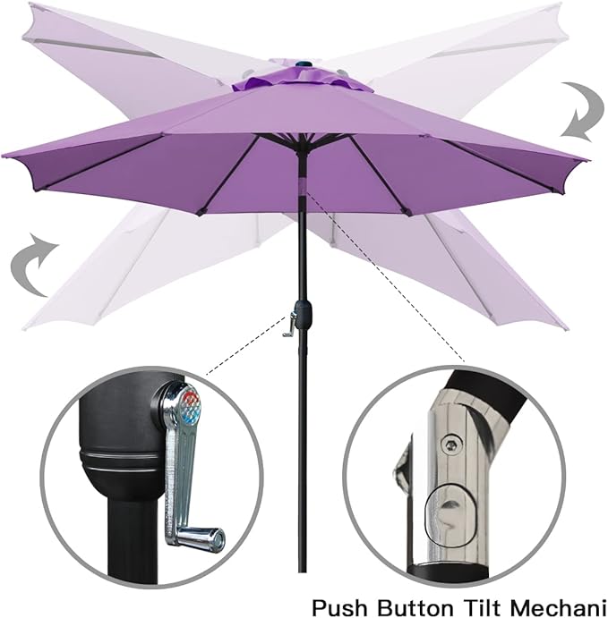 Sunnyglade 9' Patio Umbrella Outdoor Table Umbrella with 8 Sturdy Ribs（Purple）