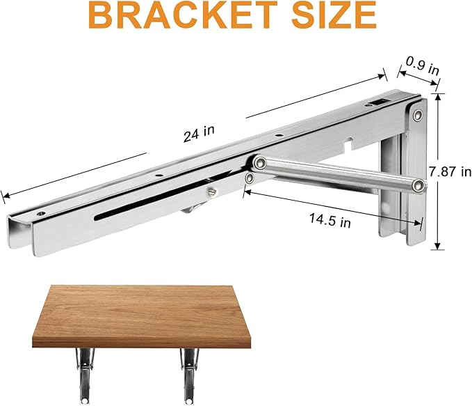 Storystore Folding Shelf Brackets - 24 Inch Heavy Duty Stainless Steel Collapsible Shelf Bracket for Bench Table, Space Saving DIY Bracket, Max Load: 550lb