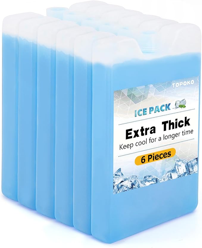 TOPOKO Ice Packs for Lunch Bags, Cooler. Freezer Packs for Lunch Box, Cooler Bag. Slim Reusable & Long-Lasting, BPA-Free, Quick Freeze, Perfect for Picnic, Camping, Beach, Outdoor Sports.