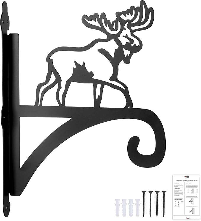 ATKKE Hanging Plant Bracket Hangers Indoor Iron Wall Mount,11??Moose Silhouette Ornamental Iron Hangers Hookers for Flower Pot Lantern Bird Feeder Wind Chimes