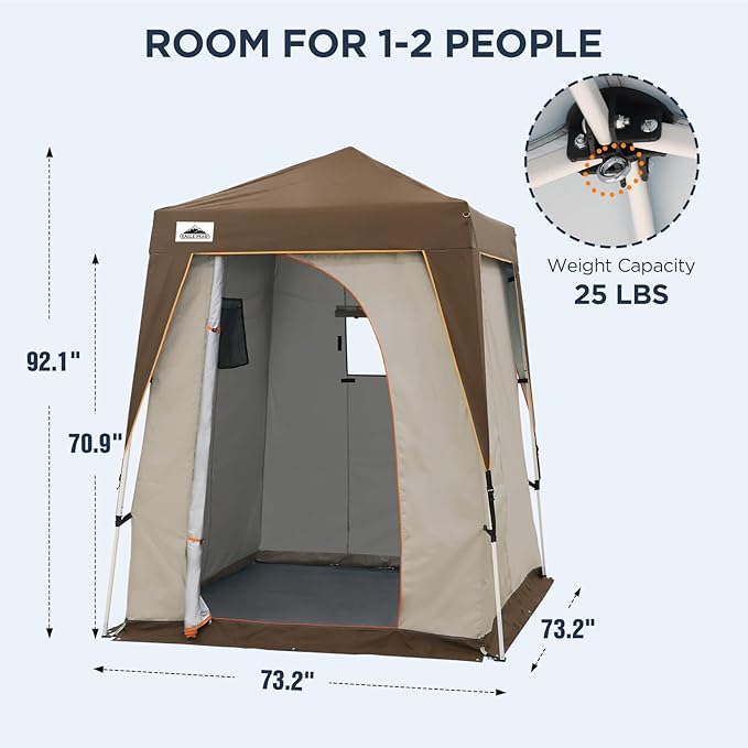 EAGLE PEAK 5x5 Pop Up Privacy Tent with Ground Mat, Portable Changing Room & Outdoor Shower Tent, Portable Canopy for Camping, Pool, Photoshoots or Toilet Shelters 6x6 Base 5x5 Top (Gray/Brown)