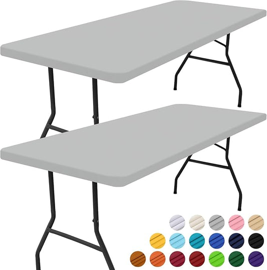 Smiry 2 Pack Rectangle Picnic Table Cloth, Waterproof Elastic Fitted Tablecloths, Washable Polyester Rectangular Patio Table Cover for Camping, Indoor and Outdoor (Light Grey, 30"x48")
