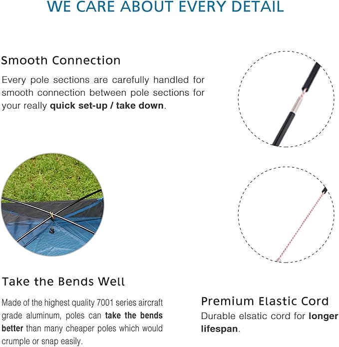 Aluminum Tent Poles Replacement, Fits Both Female and Male Ends, Lightweight Tent Pole Repair Kit, 7001 Aluminum Alloy T6 Heated