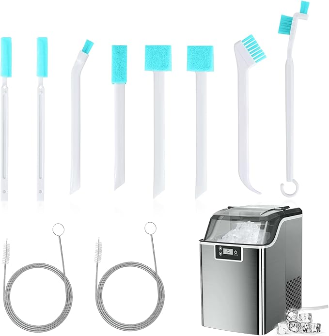 XANGNIER Ice Machine Cleaner Brush Kits,Countertop Ice Maker Cleaning Tools Accessories-2 Pcs Extra Long Pipe Drain Cleaners Brush and 8 Pcs Small Crevice Cleaning Brush for Tight Spaces