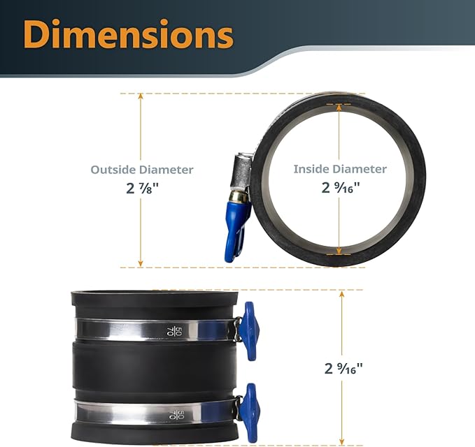 POWERTEC 70337-P6 2-1/2" Dust Control Flex Cuff w/Adjustable Key Hose Clamps, Hose Connector Rubber Cuff Coupler for Woodworking Dust Collection Fittings, Dust Collector Accessories & Machinery, 6 PK