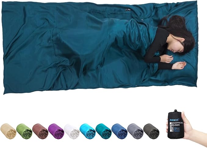BROWINT Silk Sleeping Bag Liner, Silk Sleep Sack, Extra Wide 87"x43", Lightweight Travel Sheet for Hotels, More Colors for Option, Reinforced Gussets